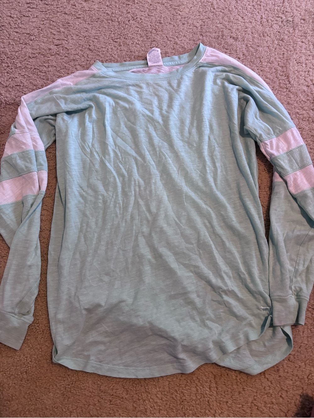 Victoria's Secret PINK Mint Green Long Sleeve Top with White Stripes